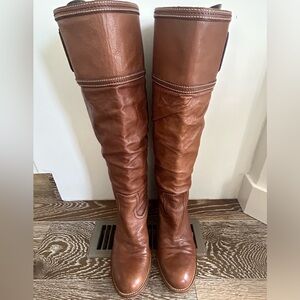 Vintage Embossed Coach Knee High Logo Boots Camel 8